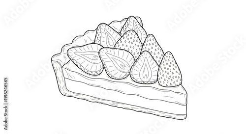Hand-drawn sketch of a delicious strawberry tart slice, perfect for culinary art and dessert lovers.