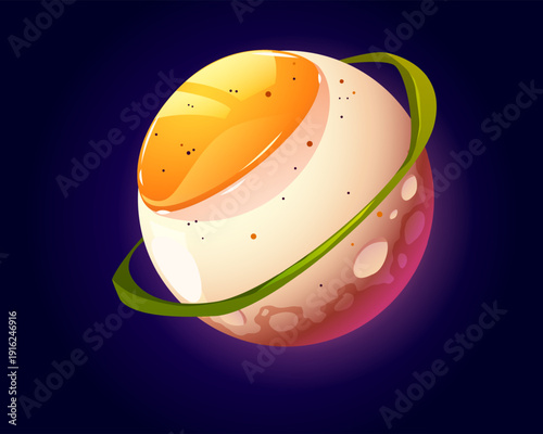 Egg planet in outer space. funny food ovum sphere