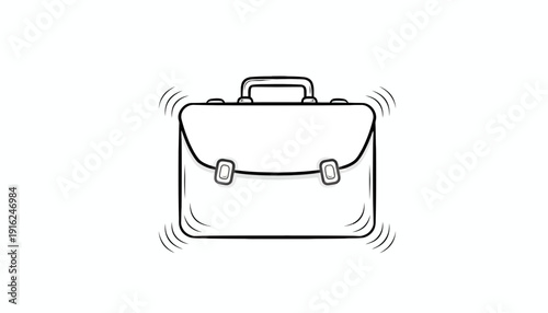 Hand-drawn briefcase vibrating with sound waves, representing communication or alert