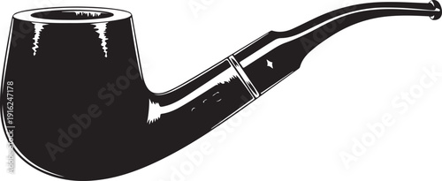 Black and white pipe with silver band smoking tobacco