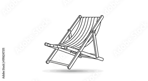 Hand-drawn illustration of a striped deck chair, isolated on white background, perfect for summer and leisure themes.