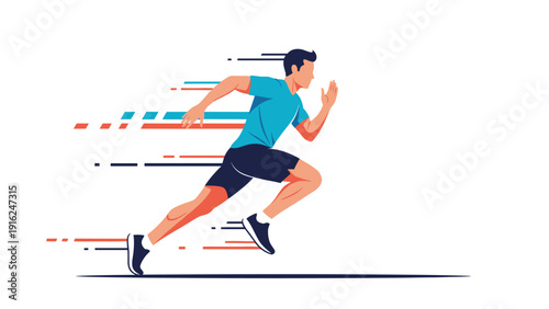 Athlete running fast with abstract motion streaks illustrates speed, endurance, high performance training, and competitive sports achievements.