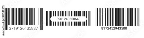 EAN-13 barcode label set with black lines on white background. Clean vector code design for product scanning, pricing, and retail inventory identification systems
