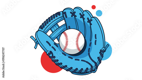 Blue baseball glove with a baseball resting in the pocket symbolizes team sports, catching skills, and classic American outdoor recreation games.