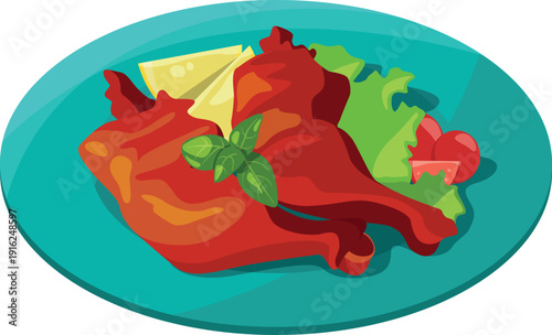 Tandoori chicken. Indian food dish cartoon icon