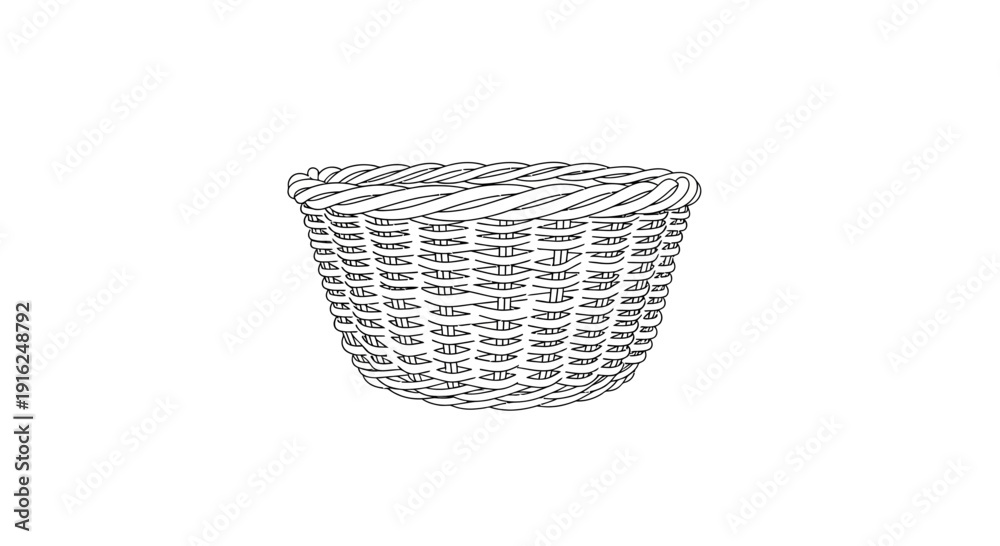 Obraz premium Wicker basket, woven, handmade, empty, rustic, natural material, isolated on white background