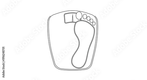 Weight Scale Outline Drawing, Footprint Icon, Health and Fitness Concept