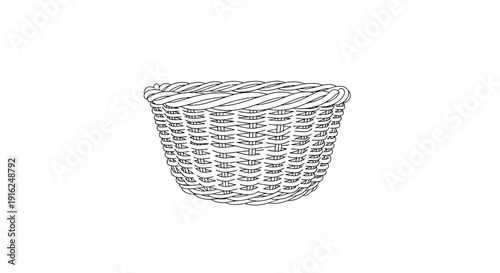 Wicker basket, woven, handmade, empty, rustic, natural material, isolated on white background