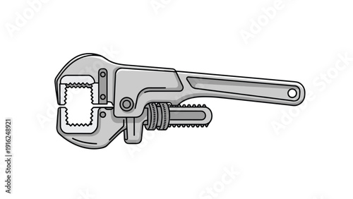 Heavy duty adjustable pipe wrench tool for plumbing and mechanical repairs isolated on a clean white background for hardware themes.