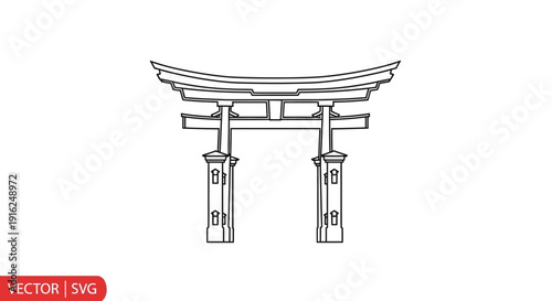 Traditional Japanese Torii Gate Outline Vector Illustration