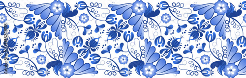 Ornate border in retro floral style. Blue decorative pattern