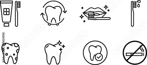 Set of dental care vector silhouette icons bundle for design toothbrush tooth smile oral health symbols
