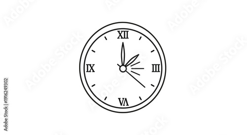Vintage Clock Face with Roman Numerals, Time Passing Concept
