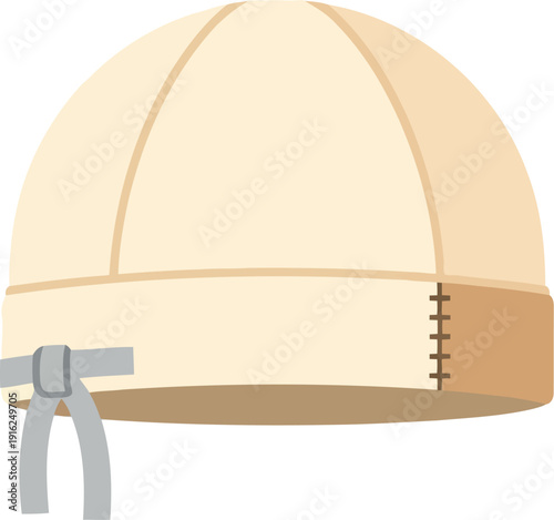 Vintage aviator cap illustration, beige leather pilot helmet with chin strap, retro aviation accessory