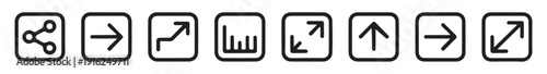 Business and finance icons: share arrow chart up graph arrows square box upload download pointer