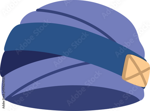 Blue turban illustration with decorative band and jewel, traditional headwear vector art