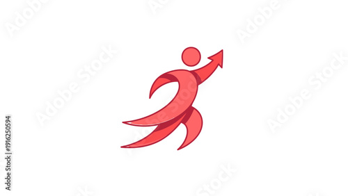 Dynamic Red Human Figure with Upward Arrow Symbolizing Progress.