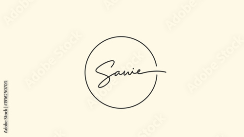 Elegant handwritten signature logo design within a circle.