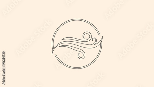 Elegant Circular Emblem Featuring Abstract Swirling Wind Design.