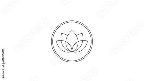 Elegant Lotus Flower Symbol in a Circle Outline.