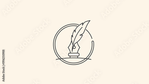 Elegant Quill Pen and Inkwell Emblem Design.