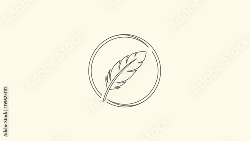 Elegant Feather Emblem Inside a Circular Frame.