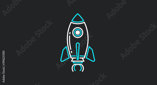 Futuristic Neon Rocket Ship Launching into Space.