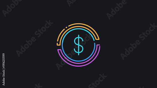 Glowing Neon Dollar Sign Inside Circular Frame.