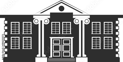 School or university building black icon. Facade silhouette