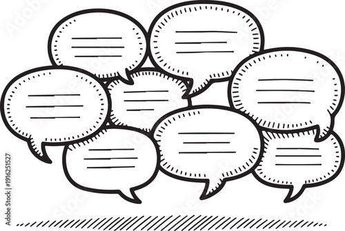 Hand drawn speech bubbles group illustration for communication and dialogue