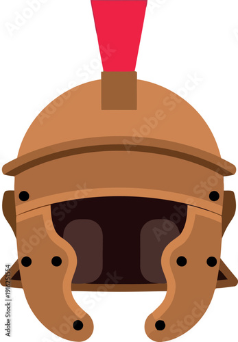 Vector illustration of ancient Roman helmet galea with red plume for historical and educational design