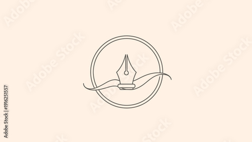 Elegant Fountain Pen Nib Emblem with Flowing Lines.