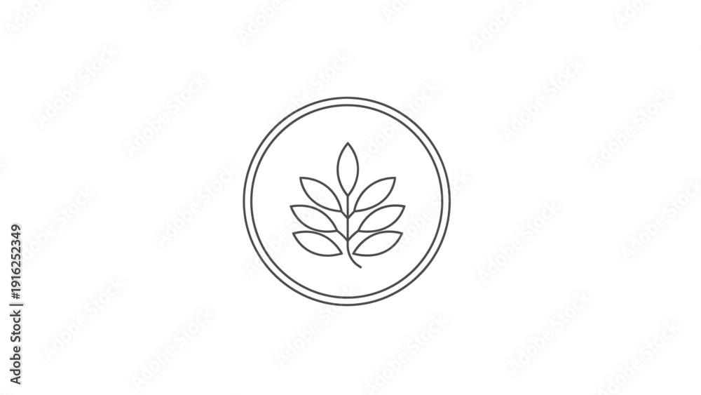 Fototapeta premium Minimalist line art of a plant branch inside a circle.