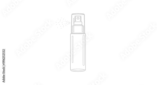 Spray Bottle Outline with Mist, Isolated on White Background