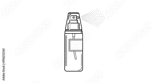 Spray bottle with mist, line art illustration, isolated on white background