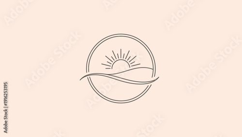 Minimalist Sunrise Over Rolling Hills Emblem.