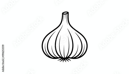 Simple Black and White Line Art Illustration of a Garlic Bulb on White Background