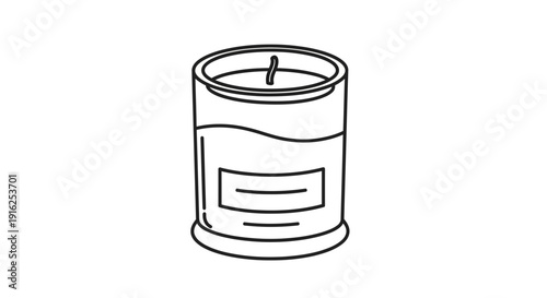 Simple Line Art Drawing of a Scented Candle in a Glass Jar with Label