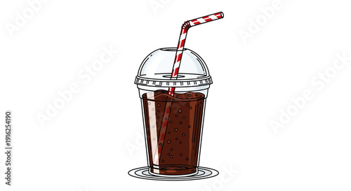 Refreshing Iced Cola Drink in a Transparent Plastic Cup with Straw