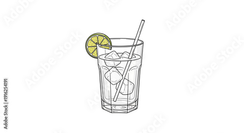 Refreshing Lime And Ice Drink In A Glass With Straw And Garnish