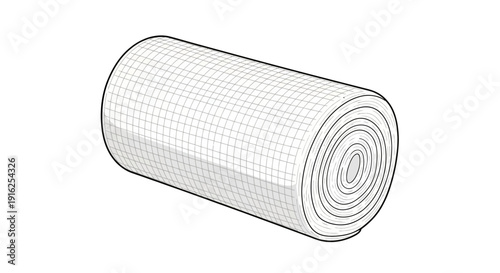 Roll of White Fabric Material, Textile Roll, Paper Roll, Craft Supply, Isolated on White Background