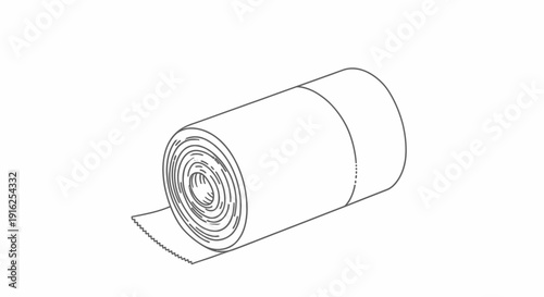 Roll of paper towel or toilet paper, isolated on white background, simple line drawing