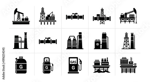 Industrial Oil and Gas Production and Infrastructure Icons Energy Sector Visuals