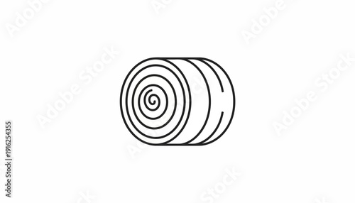 Rolled Hay Bale Icon, Simple Line Art, Agricultural Symbol