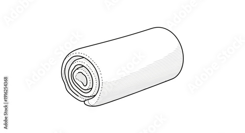 Rolled White Towel or Blanket, Isolated on White Background, Simple Line Art Illustration