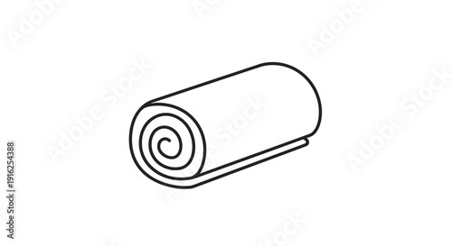 Rolled Up Towel or Blanket Icon, Simple Line Art, Isolated on White Background
