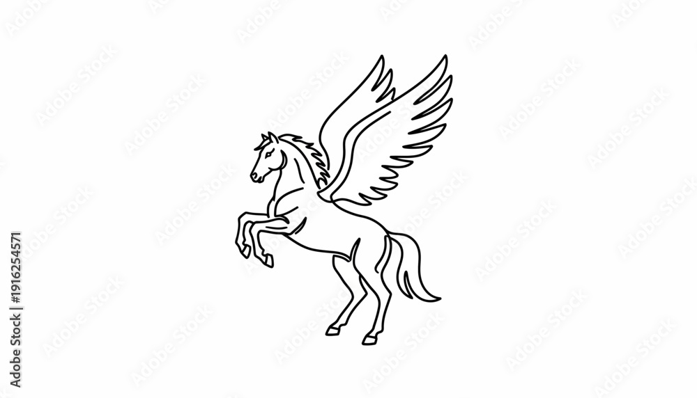 Obraz premium Pegasus Mythical Winged Horse Line Art Illustration