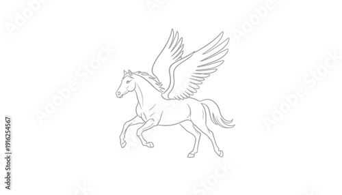 Pegasus Mythical Winged Horse Line Art Drawing