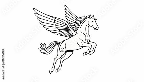 Pegasus Mythical Winged Horse Line Art Illustration