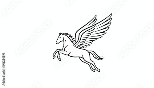 Pegasus Mythical Winged Horse Outline Drawing, Symbol of Freedom and Inspiration